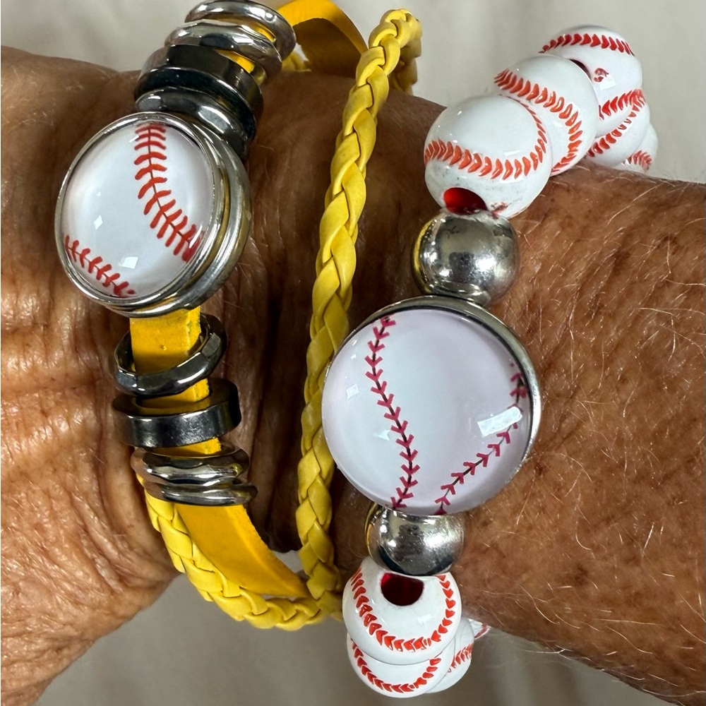 Baseball Charm Bracelet Set - Yellow and Silver